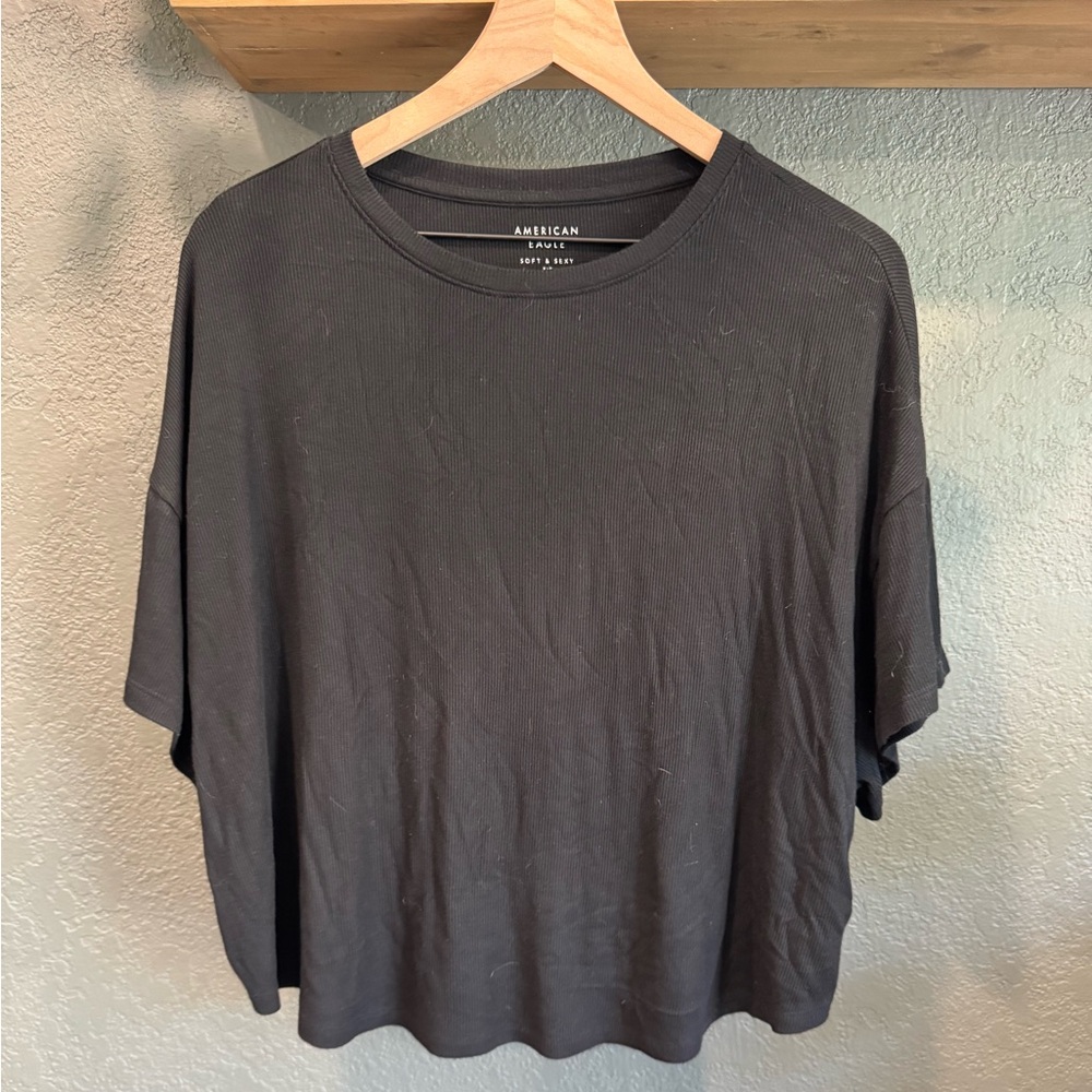 American Eagle Black Soft and Sexy Ribbed Tee